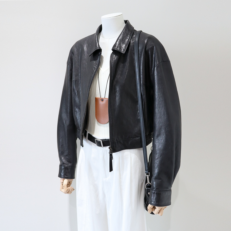 New Imported A-Grade First-Layer Oil-Waxed Sheepskin Genuine Leather Jacket for Women, Short Motorcycle Leather Jacket for Petite Sizes New Imported A-Grade First-Layer Oil-Waxed Sheepskin Genuine Leather Jacket for Women, Short Motorcycle Leather Jacket for Petite Sizes