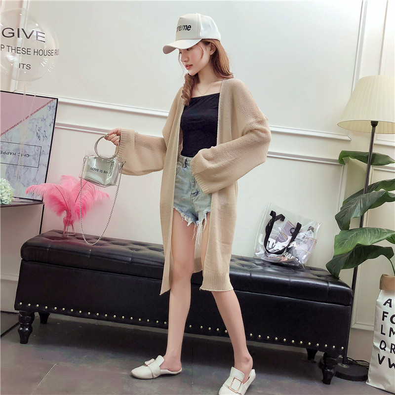 Áo len mỏng điều hòa mùa hè nữ đại học lười gió Phiên bản Hàn Quốc của áo khoác lửng dệt kim dài phần chống nắng quần áo áo len đỏ