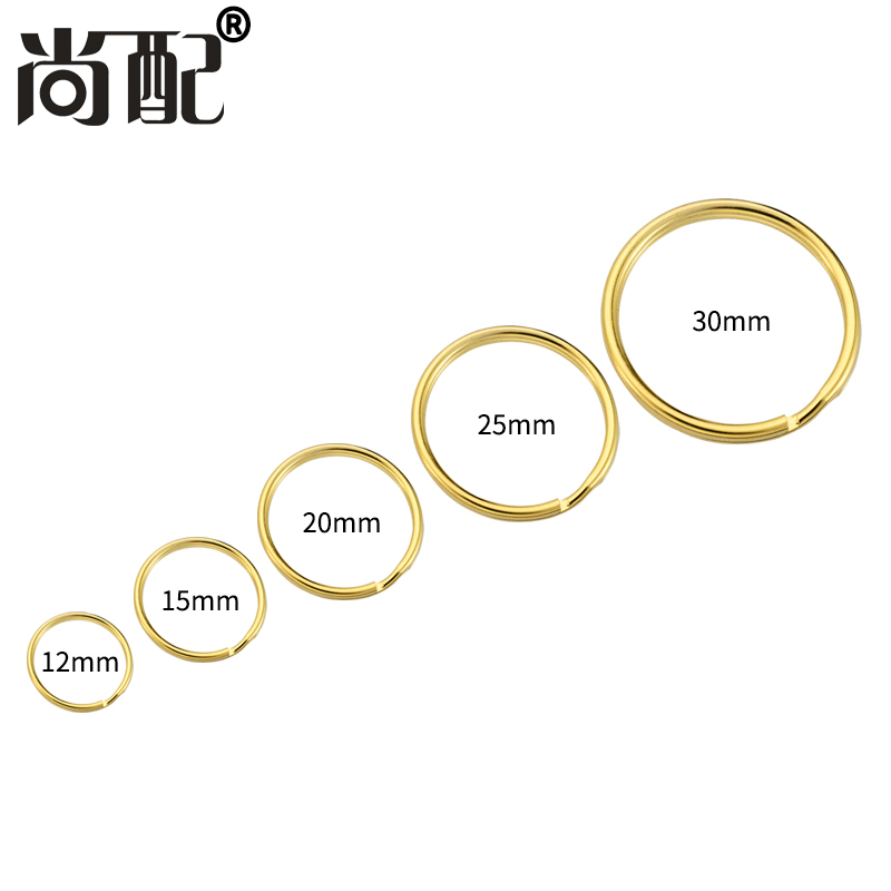  Gold Key Rings Stainless Steel Key Rings Light-Colored Car Keychains Decorative Hanging Rings Round Rings of Various Sizes
