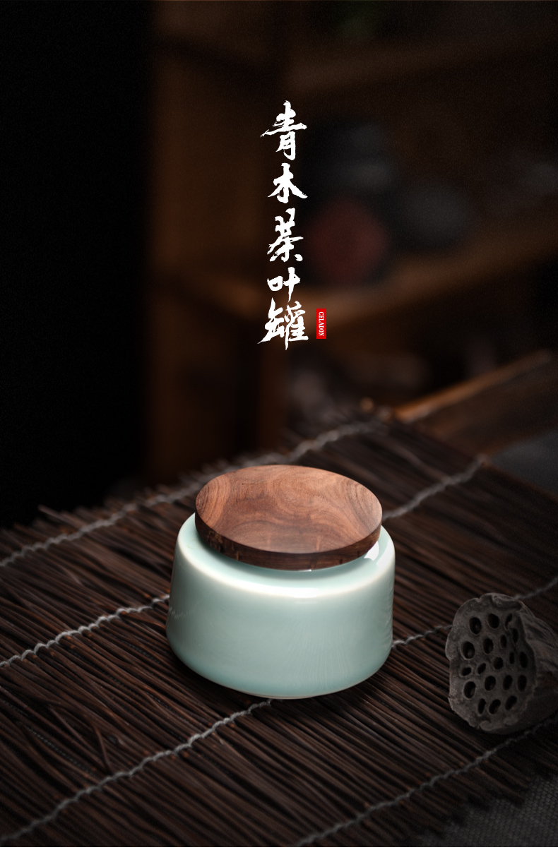 Longquan celadon checking ceramic tea pot wooden cover POTS from the warehouse inventory contracted the receive Japanese storage tank