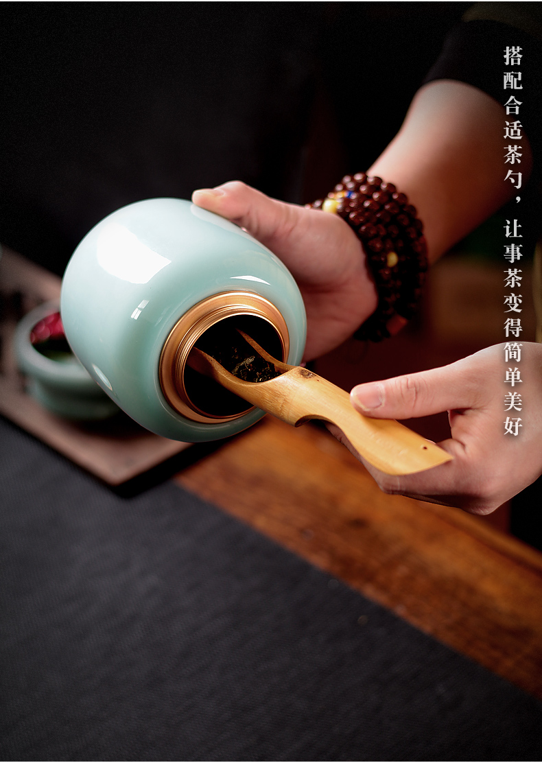 Tea pu 'er Tea as cans ceramic metal portable home longquan celadon porcelain jar sealing large Tea POTS