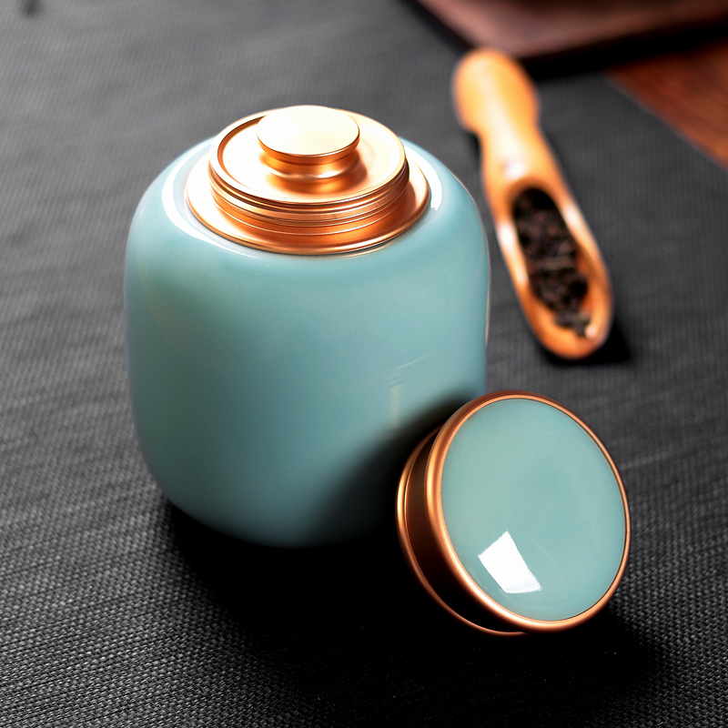 Tea pu 'er Tea as cans ceramic metal portable home longquan celadon porcelain jar sealing large Tea POTS