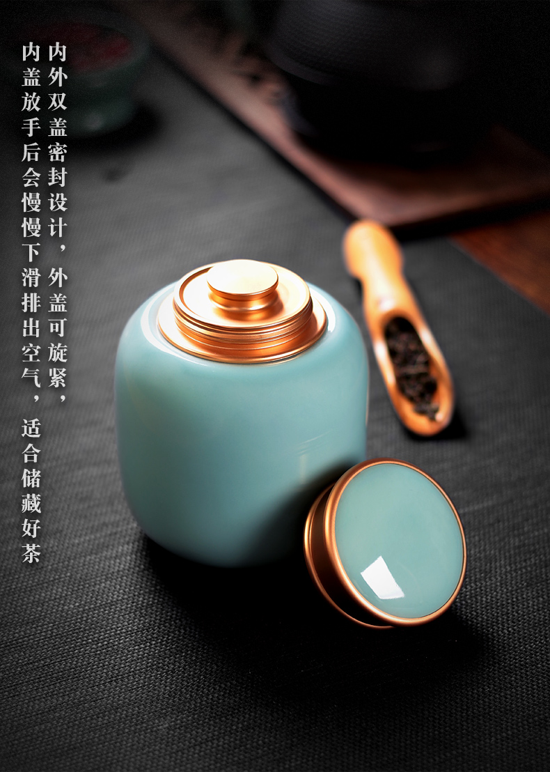 Tea pu 'er Tea as cans ceramic metal portable home longquan celadon porcelain jar sealing large Tea POTS