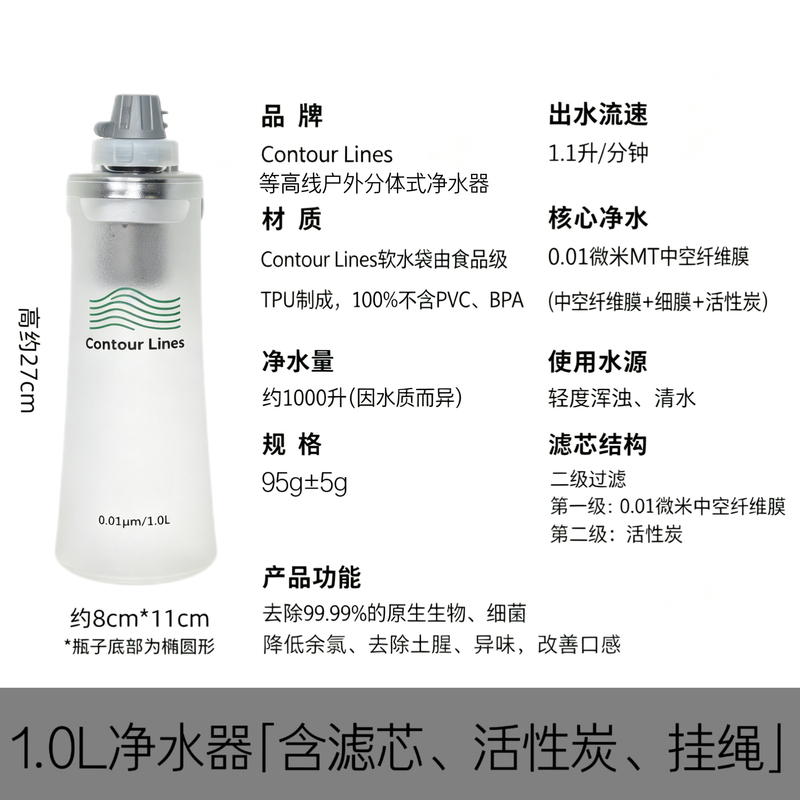 Contour Lines Outdoor Lightweight Split-Type 1L Large-Capacity Water Purifier Alternative to Kandi