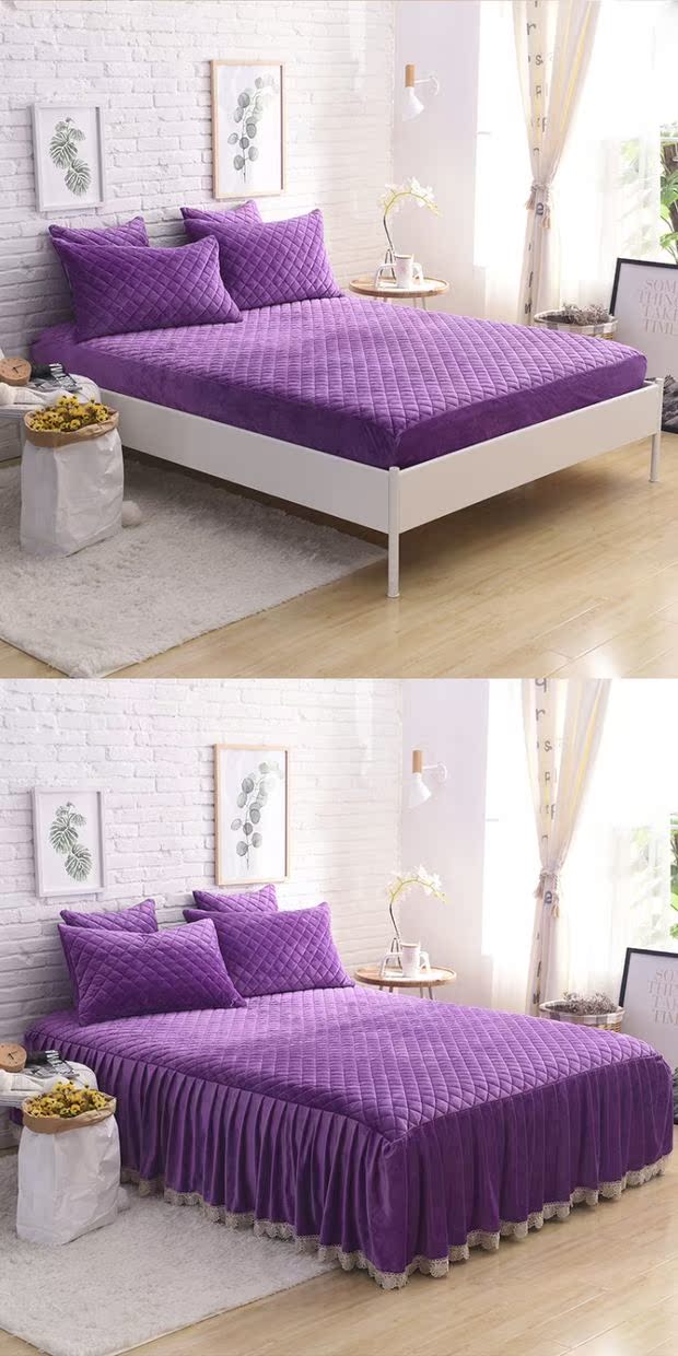Mùa thu và mùa đông dày nhung pha lê ấm áp đơn màu chăn bông trải giường Simmons bảo vệ giường 1,8 m Mua ga phủ giường