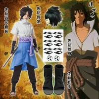 Naruto Sasuke COS quần áo Uchiha Sasuke ba hoặc bốn thế hệ tóc giả đầy đủ bộ quần áo cosplay anime đồ ngủ cosplay