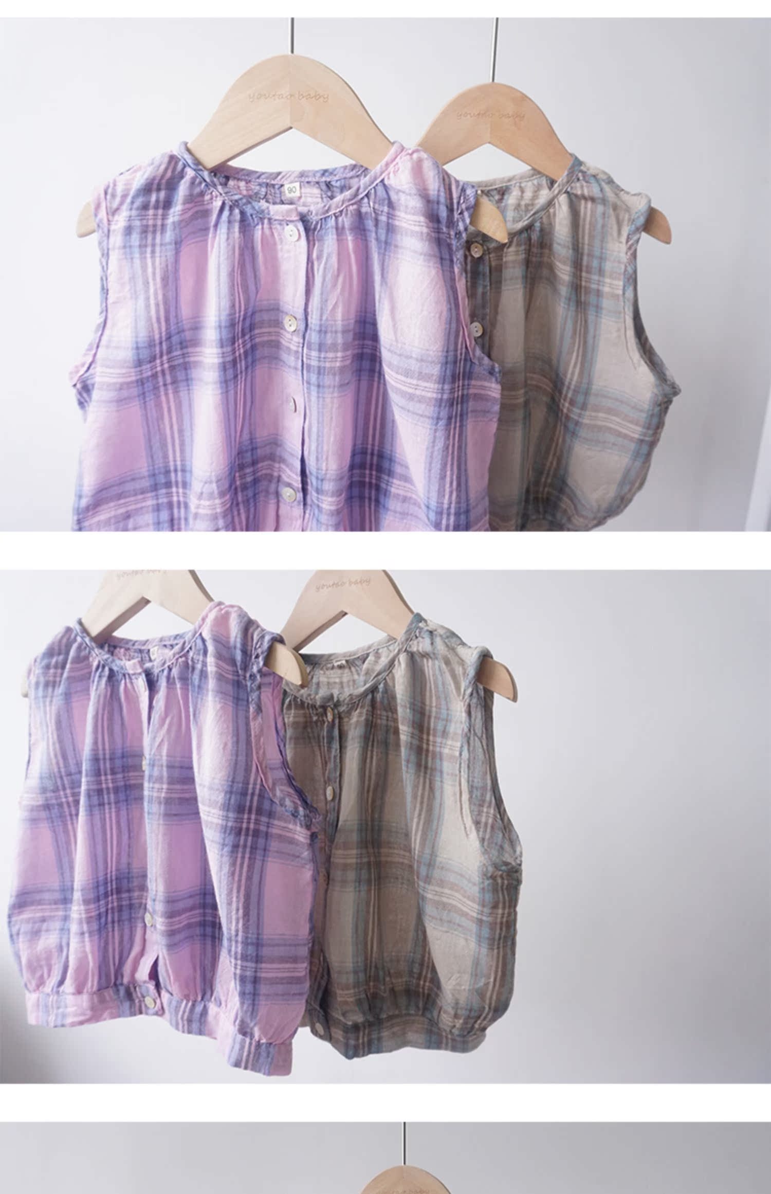Áo sơ mi trẻ em nam và nữ gạc cotton không tay áo trẻ em retro lỏng áo mùa hè thoáng khí - Áo sơ mi áo sơ mi trẻ em