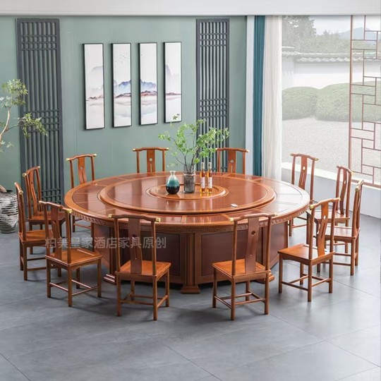 Neuer elektrischer Esstisch für Hotels im chinesischen Stil, Restaurant, Club-Box, 20 Personen, großer runder Tisch, automatischer Drehteller, Induktionsherd, Hot-Pot-Tisch
