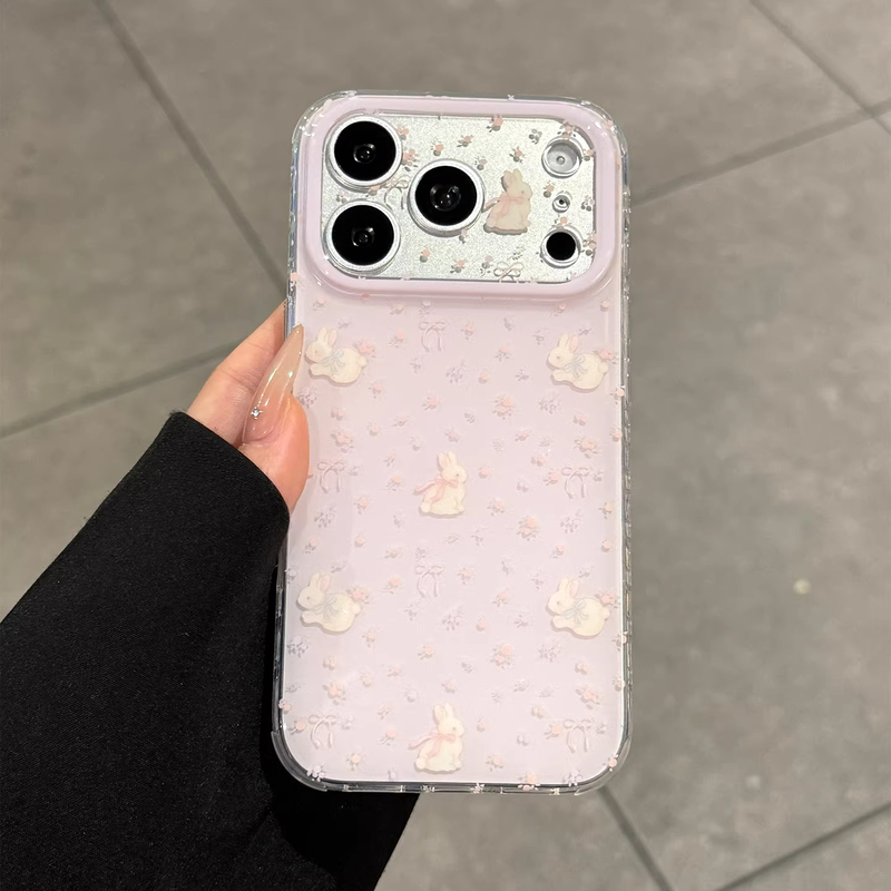 Cocoa Case for Apple 17 Pro Max, New Stylish Design, Cute Floral Rabbit, High-End Feel, Full Protection for iPhone 16 Pro, Fresh Style for iPhone 15, Niche Female Model for iPhone 14 Pro, Ins Style