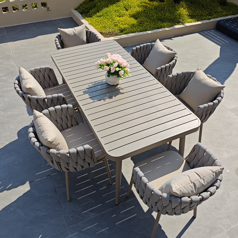 Outdoor Aluminum Alloy Table and Chair Set for Courtyard, Garden, Terrace, Waterproof and Sun-Proof Leisure Dining Table and Chair Set with Woven Rattan Chairs