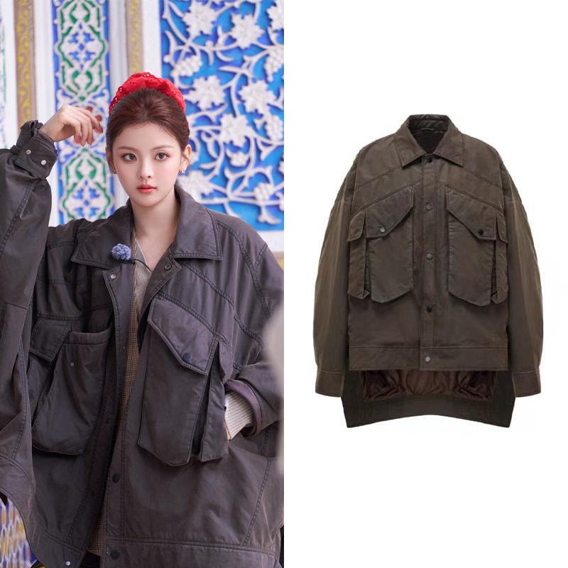 Clearance: Yang Chaoyue's Same Style Loose-Fitting American Retro Workwear Wasteland Style Loose Lapel Jacket Cotton Coat Clearance: Yang Chaoyue's Same Style Loose-Fitting American Retro Workwear Wasteland Style Loose Lapel Jacket Cotton Coat