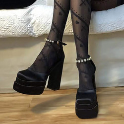 하이힐 유럽과 미국 스타일의 라인 석 두꺼운 발 뒤꿈치 방수 플랫폼