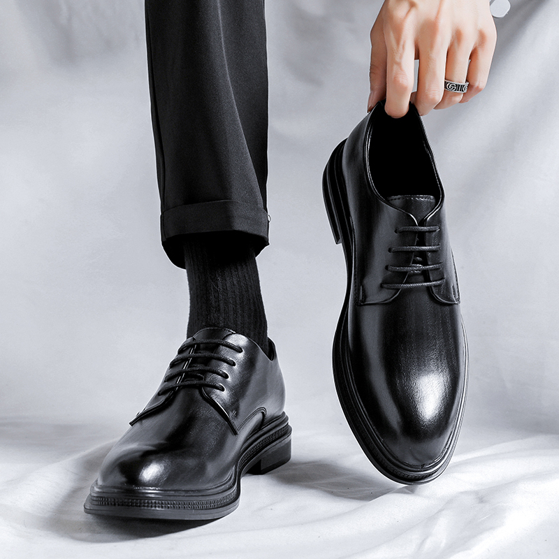 Men's Leather Shoes 2026 New British Style Formal Business Black Pointed Toe Height-Increasing Casual Wedding Groom Suit Shoes