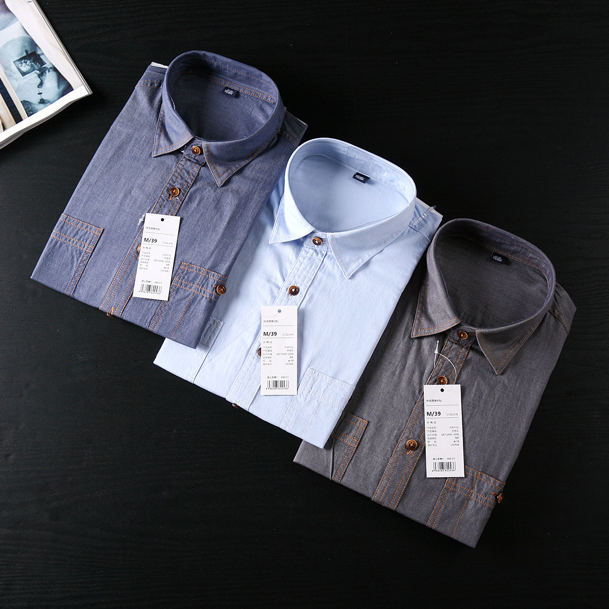 Foreign trade shirt men's long-sleeved cut tail single denim shirt original single autumn pure cotton tide brand casual retro shirt