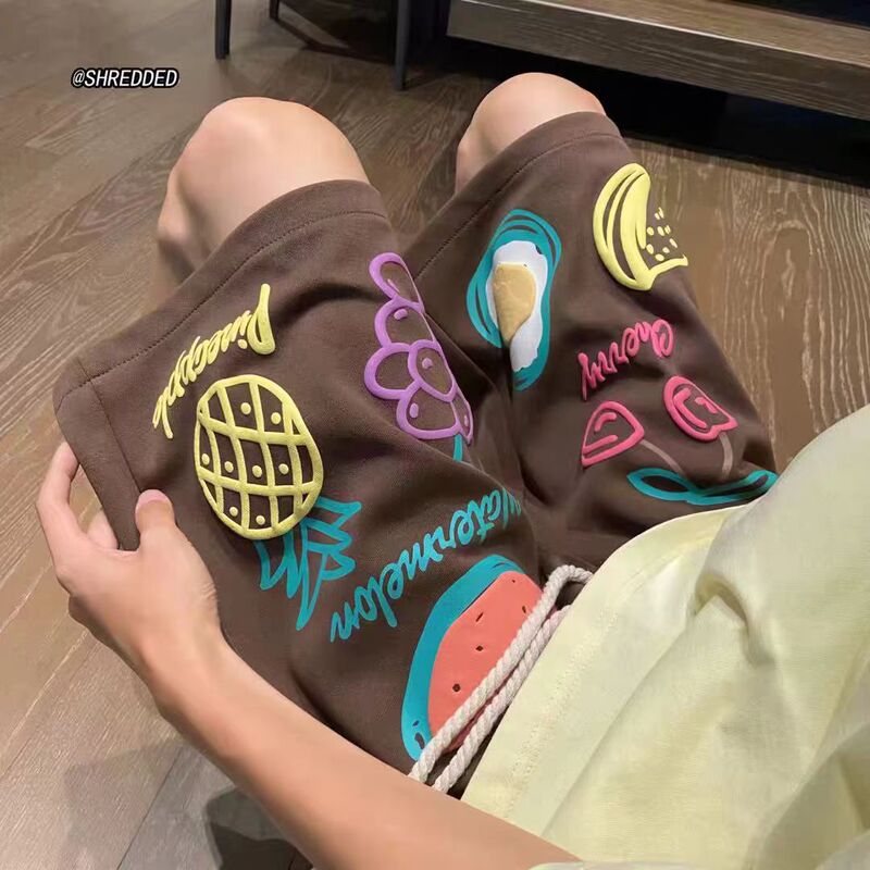 Summer Dopamine Graffiti Shorts for Men and Women, Plus Size 1.0-150kg Fat Mm, American Style Wide-Leg Sports Shorts, Mid-Length Pants