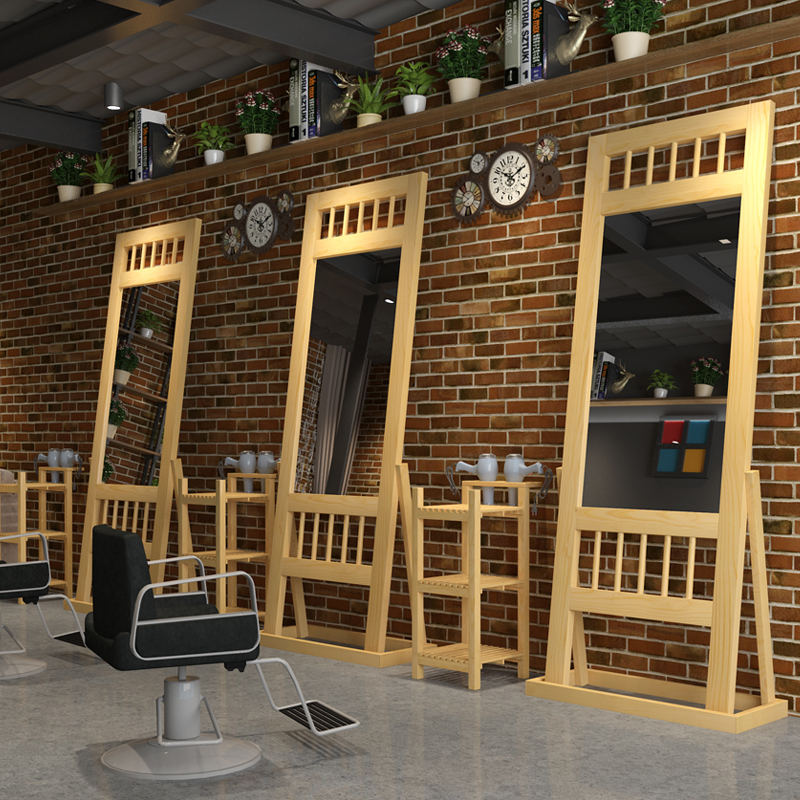 Hairdressing mirror floor-standing cabinet one-piece solid wood single-sided net red Li shop mirror table tide double-sided floor-standing mirror