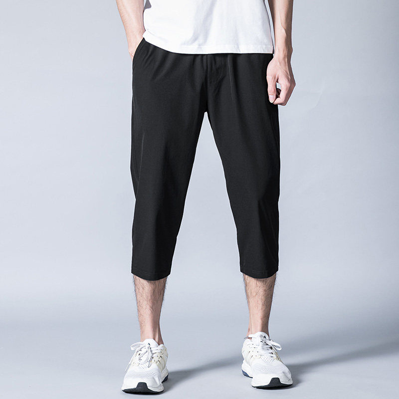Seven-pants Male Damp Straight Barrel 8 Casual Pants Summer Thin loose Han version Trend Harun Black men's 7 Pants Down
