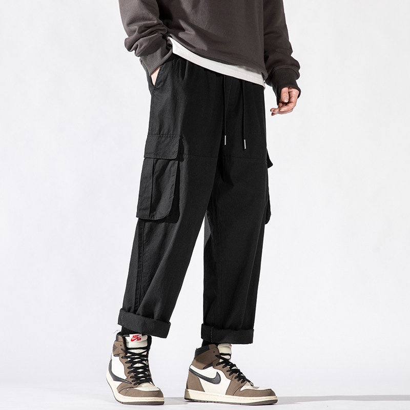 Men's work pants straight loose ins Hong Kong fashion brand spring and autumn wide-leg all-match drawstring large size casual pants