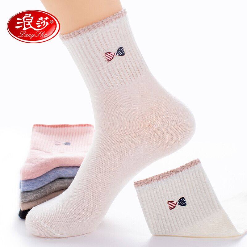 6 Wangsha Lady Cotton Socks All Cotton Fall Winter Medium Skin Squill Squill School Female Shore Socks