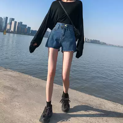 High waist denim shorts women's summer 2021 new loose hot girls show thin hot pants a-line wide leg ins hot pants trend