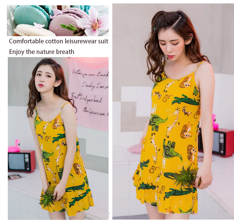 Mùa hè nightdress sling bông dễ thương gấu nhỏ nữ tươi Hàn Quốc phiên bản của cô gái XL đồ ngủ dark home dịch vụ