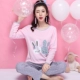 Đồ ngủ nữ cotton dài tay cotton lỏng hoạt hình ngọt ngào dễ thương in ấn dịch vụ nhà giản dị hai bộ đồ cỡ lớn