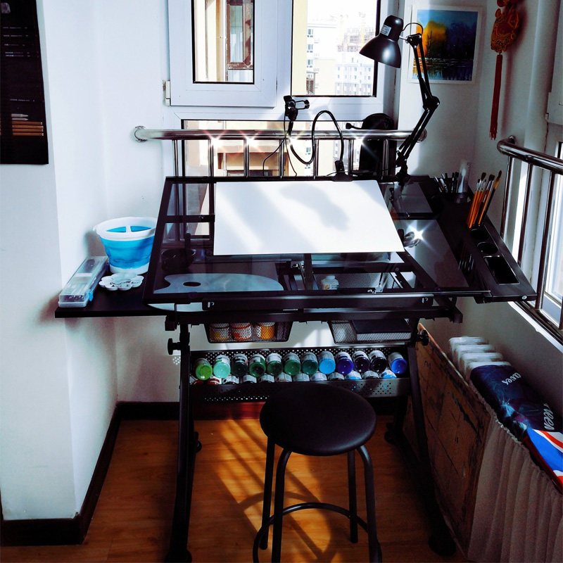 Glass art painting table can be lifted painting painting calligraphy painting drawing case designer office desk work desk table