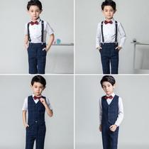 Childrens piano performance suit dress Male young male short-sleeved junior high school students plaid summer dress College child boy host