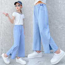 Girl Cowboy Broadlegged Pants Summer Dress Foreign Air Pants Children CUHK Child Loose Casual 90% Summer Thin Pants