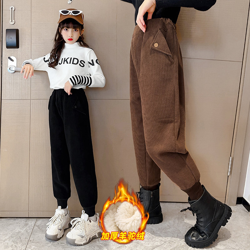 Girl Pants Autumn Winter Clothing CUHK Children Child Integrated Suede Trousers Thickening Plus Suede Casual Sports Pants Winter Cotton Pants-Taobao