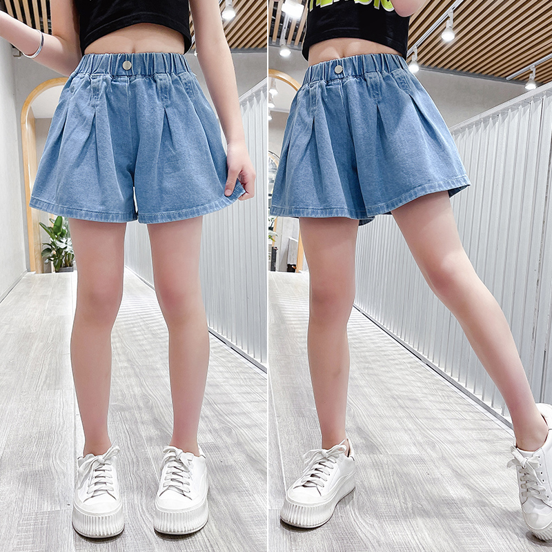 Girls' denim shorts wear Western style loose summer clothes children's Korean version of children's clothes pants middle-aged children's summer thin skirt pants