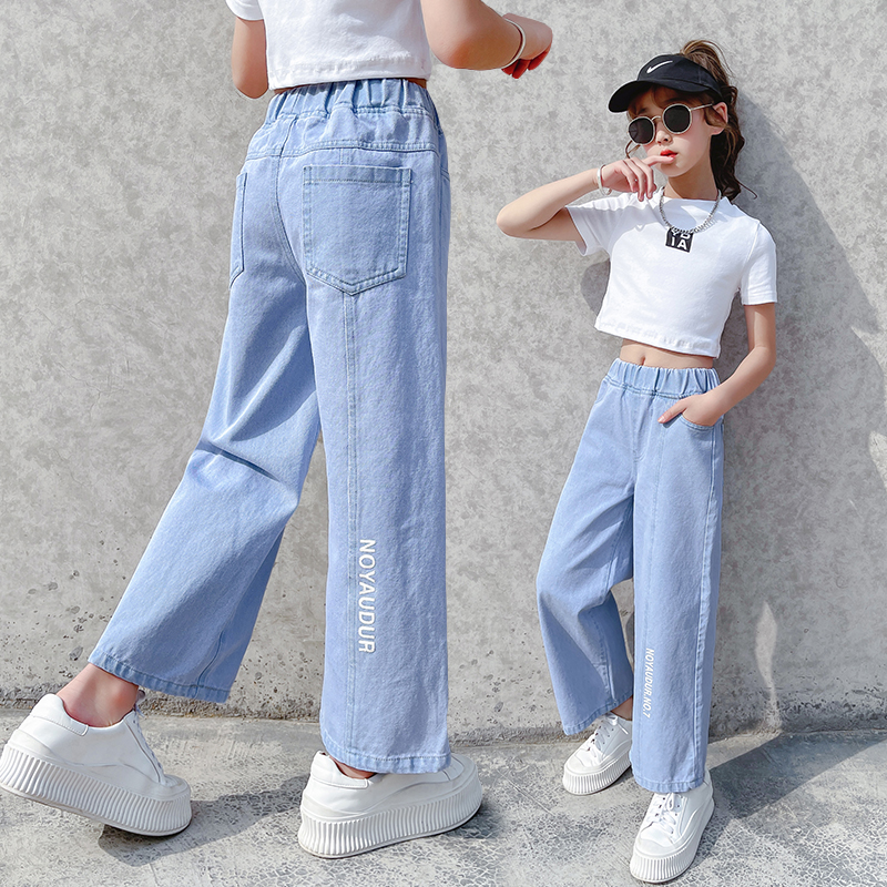 Girl Jeans Summer Dress Foreign Palate Great Girl Little Girl Broadlegged Pants Summer Thin 90% Children's pants