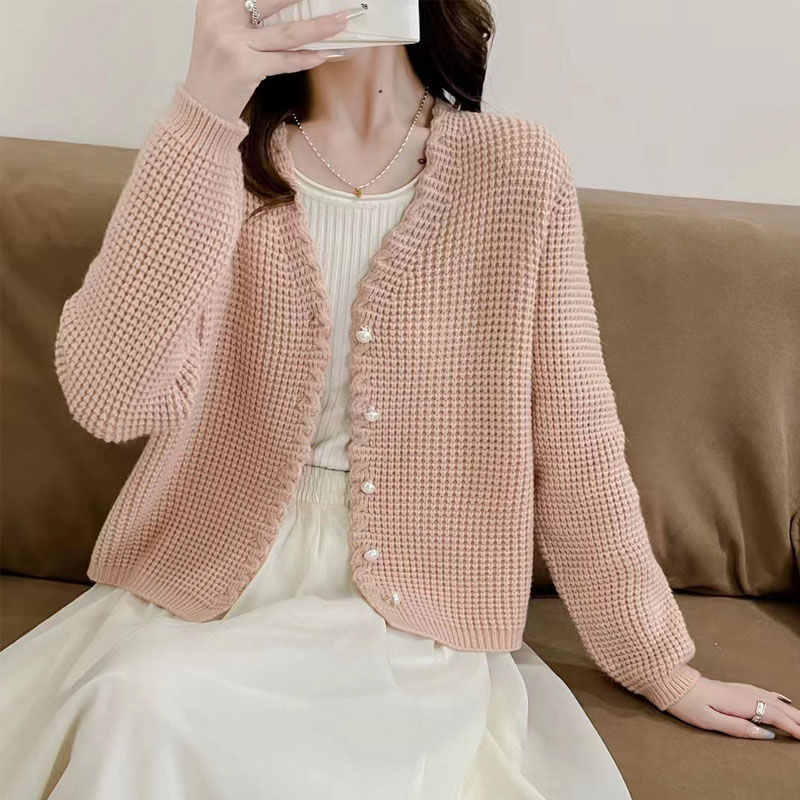 Knitted Cardigan for Women, Loose Short Style, Chanel-Inspired, Trendy Purple Sweater Jacket, New 2026 Top
