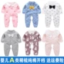 Baby open gear jumpsuit mùa xuân và mùa thu nam và nữ Baby cotton dài tay romper pyjama sơ sinh haber 0-2 tuổi áo bé trai