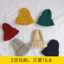ins childrens wool cap for boys and girls candy color knitted hooded winter 1-6 year old baby hat keep warm