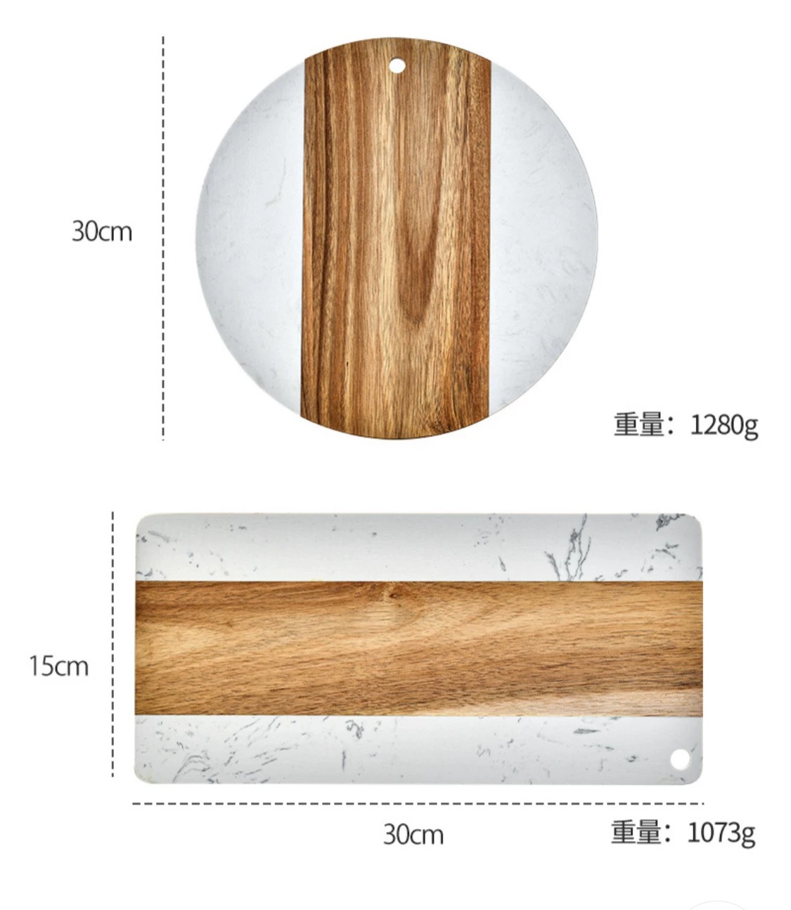 Headband, square handle from natural wood, marble cutting board