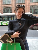 Korean version of lazy wind half-height collar with bottom-pin-knitted sweatshirt 2021 fall sashimi with slim long sleeve inner lap
