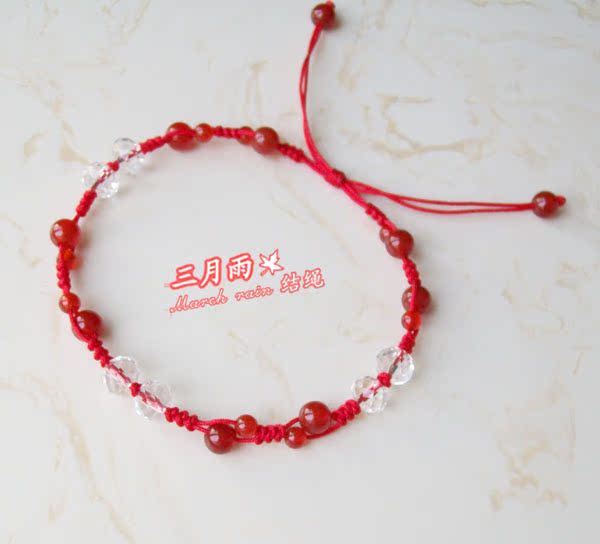 Đá mã não đỏ tinh thể trắng ác thần dây đỏ vòng chân dệt thủ công năm nay chuyển thời trang Nhật Bản và Hàn Quốc chân dây quà tặng lắc chân vàng PNJ