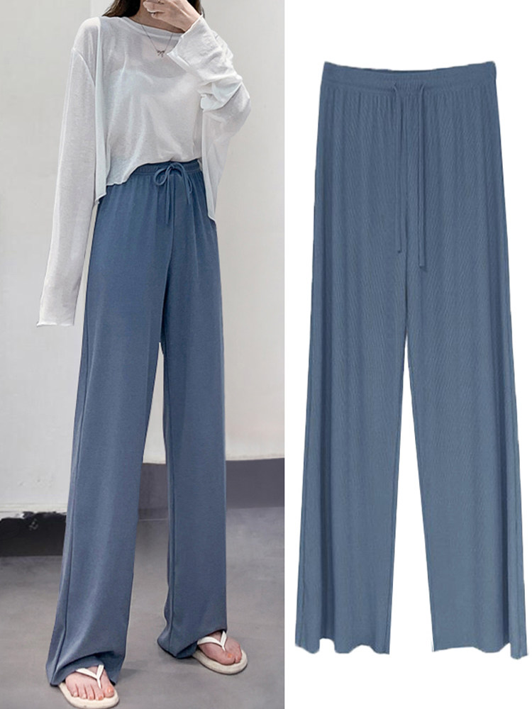 Fat Sister Mm Pear-shaped Stature Wear Hitch Slim Large Size Wide Pants Female Summer Ice Silk Fabric High Waisted Comfort Casual Pants