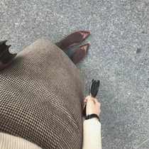 Pear-shaped body fat sister A- line dress size skirt autumn and winter womens plaid crotch skirt slim waist tide