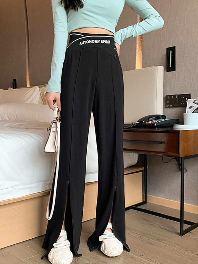 Ultra high waist pants Children covered with navel size casual open fork wide leg pants Chains design senses slightly fat girl wears a hitch