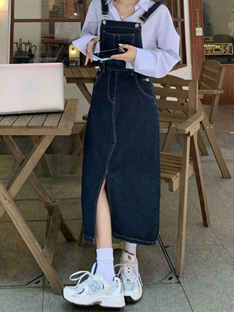 One-piece denim skirt women's 2022 new autumn and winter large size fat sister pear-shaped figure all-match thin cover crotch hug baby bag skirt