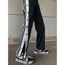 Large size autumn and winter women 2021 net red breasted pants women full open Buckle High Street ins tide drop straight casual pants