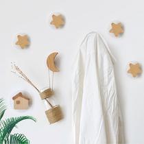 Nordic solid wood adhesive hook star Moon wall adhesive hook wall coat hook non-hole wooden porch Wall hanger