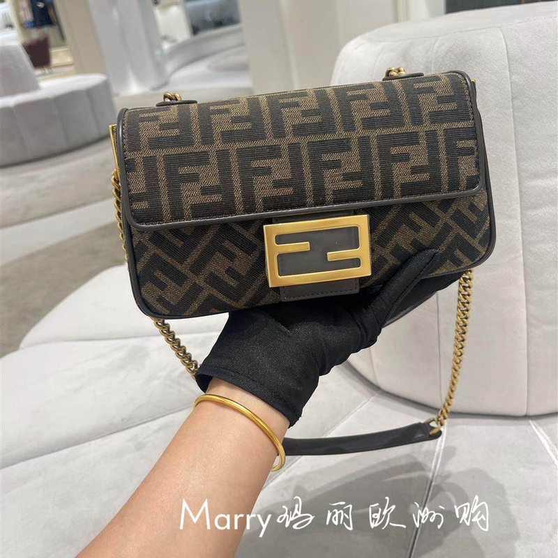 Authentic Fendi Women's Bag Baguette Monogram Magnetic Clasp Flap Baguette Bag Handbag Shoulder Crossbody Bag Authentic Fendi Women's Bag Baguette Monogram Magnetic Clasp Flap Baguette Bag Handbag Shoulder Crossbody Bag