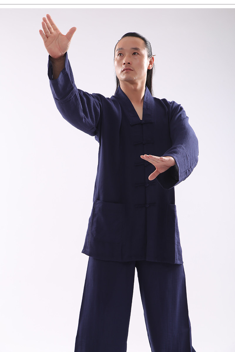 форма для Тай-Чи 三宝领武当道服蚕丝麻道士服装中国风男女士道袍道衣太极服春夏秋