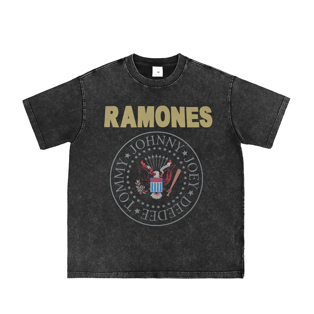 RAMONES Ramones состаренная потертая серая ретро американская уличная панк-рок группа свободная футболка рукавами