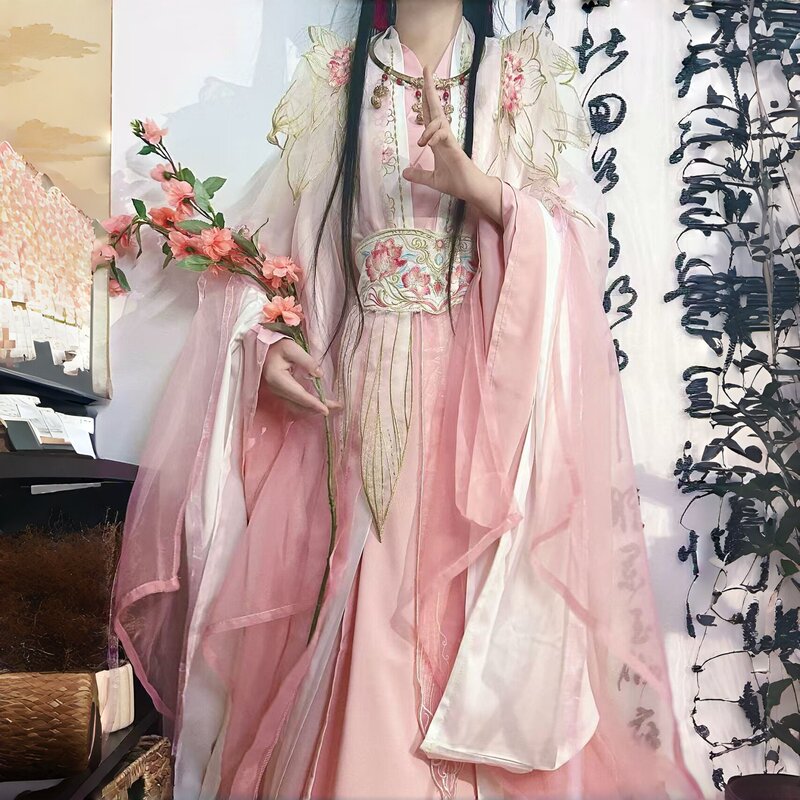 Xun Guji Unisex Hanfu Heavy Embroidery Style Flowing Fairy-Like Pink Hanfu Set Super Fairy Cos