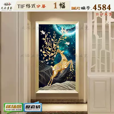 Modern simple abstract light luxury entrance elk crystal porcelain painting decorative painting material high-definition gallery painting core picture