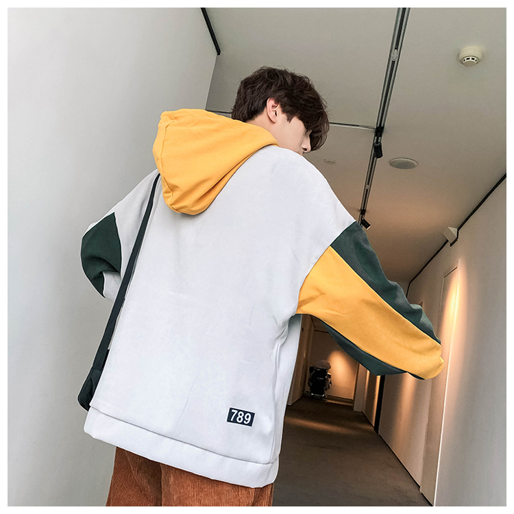 Hồng Kông gió áo len CHIC nam cộng với thương hiệu nhung thủy triều trùm đầu khâu bf lỏng lẻo hoodie nam đẹp
